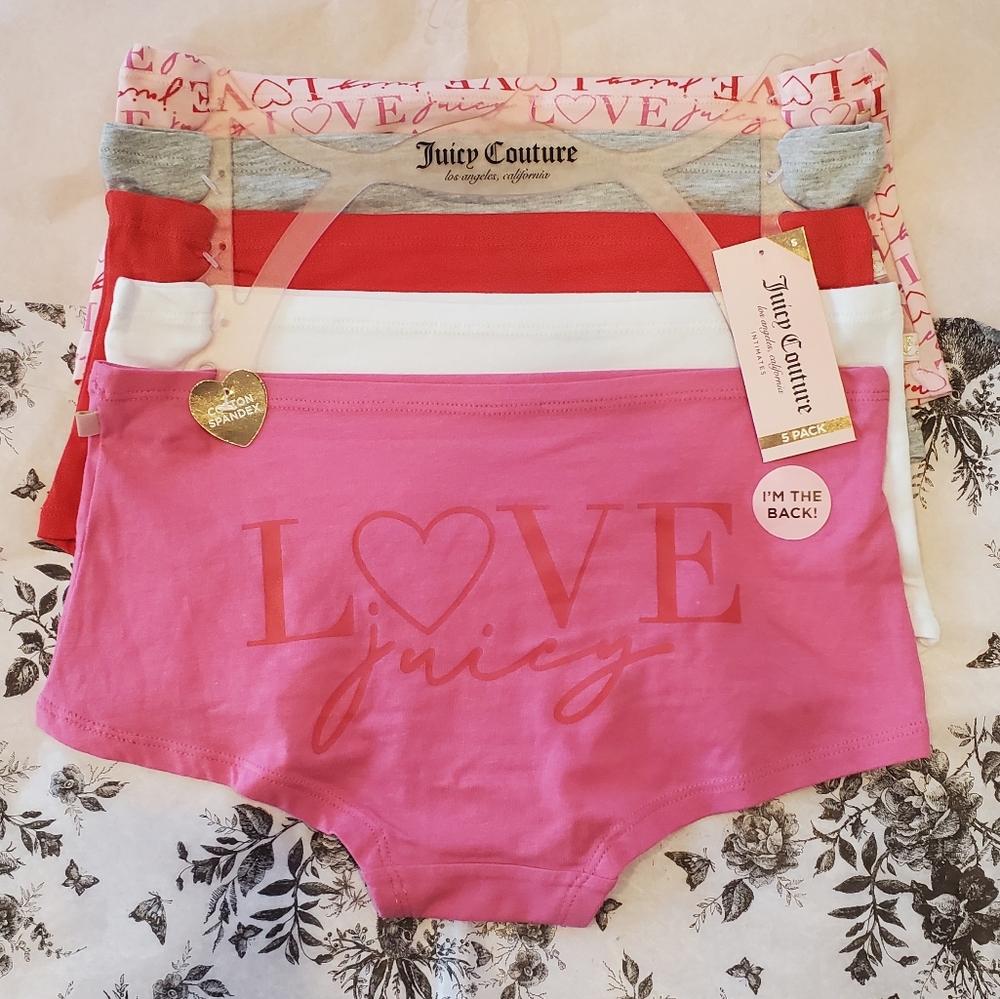💕👑NWT Juicy Couture 5 Pack Boy shorts Shortie Panties hearts pink small